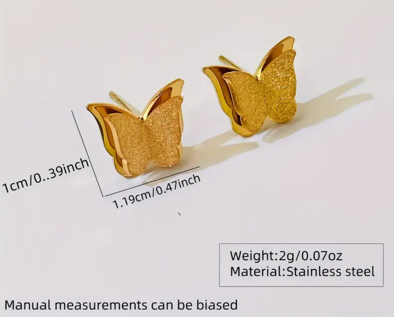 316L Simple Classic Stainless Steel Gold-plated Frosted Butterfly Stud Earrings