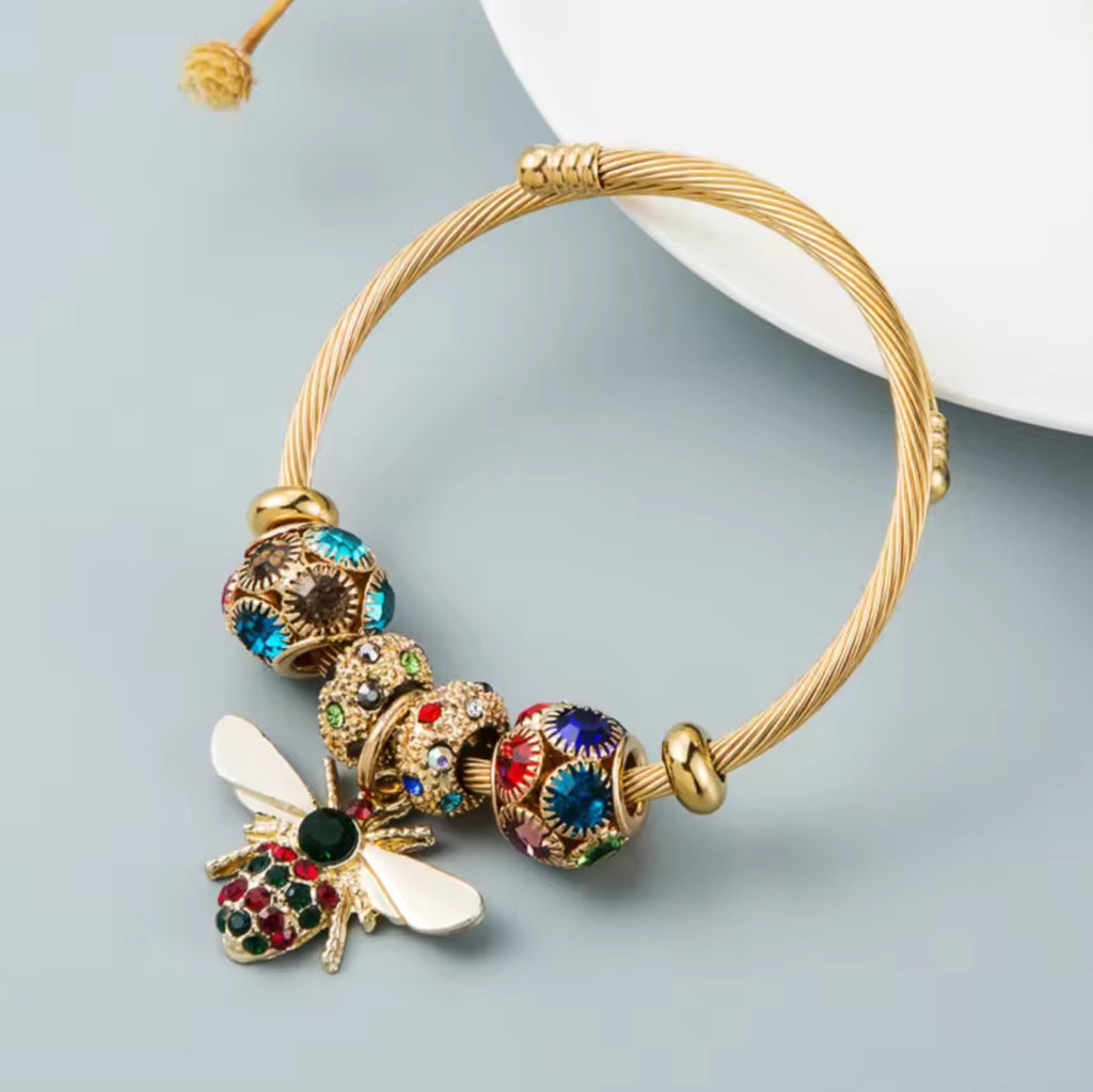 Multi Element Stainless Steel Hypoallergenic Waterproof Circle Beaded Love Charm Bracelet