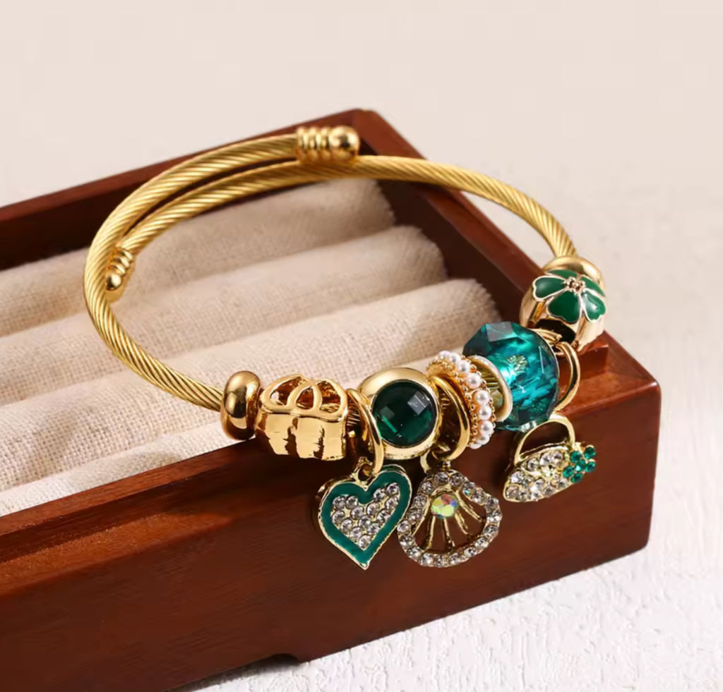 Multi Element Stainless Steel Hypoallergenic Waterproof Circle Beaded Love Charm Bracelet