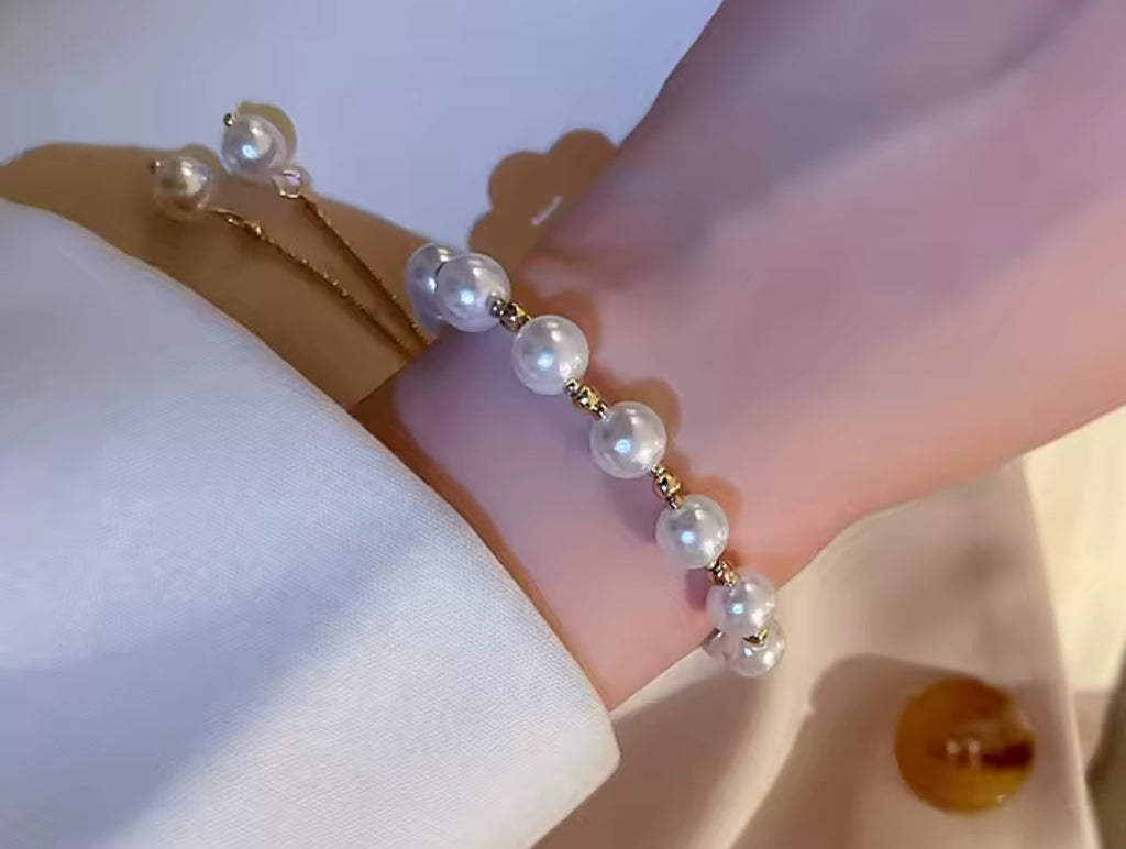 Simple Classy Adjustable Tassel Faux Pearl Bracelet Hypoallergenic Waterproof