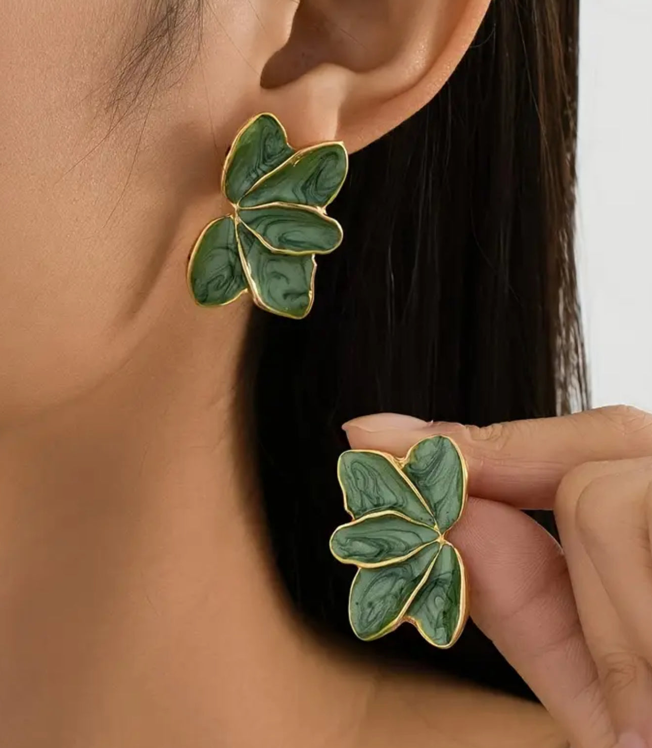 Vintage Style Handmade Resin Leaf Earrings|18K Gold Plated Post