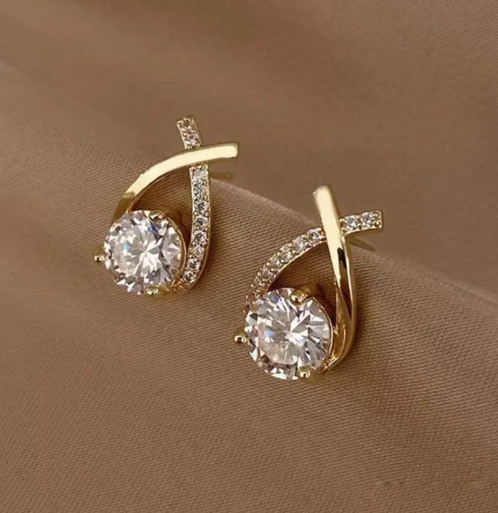 Elegant Twisted Drop Moissanite Stone Earrings with Inlaid Stone Accent|18K Gold Plated Stainless Steel,Waterproof,Hypoallergenic Materials