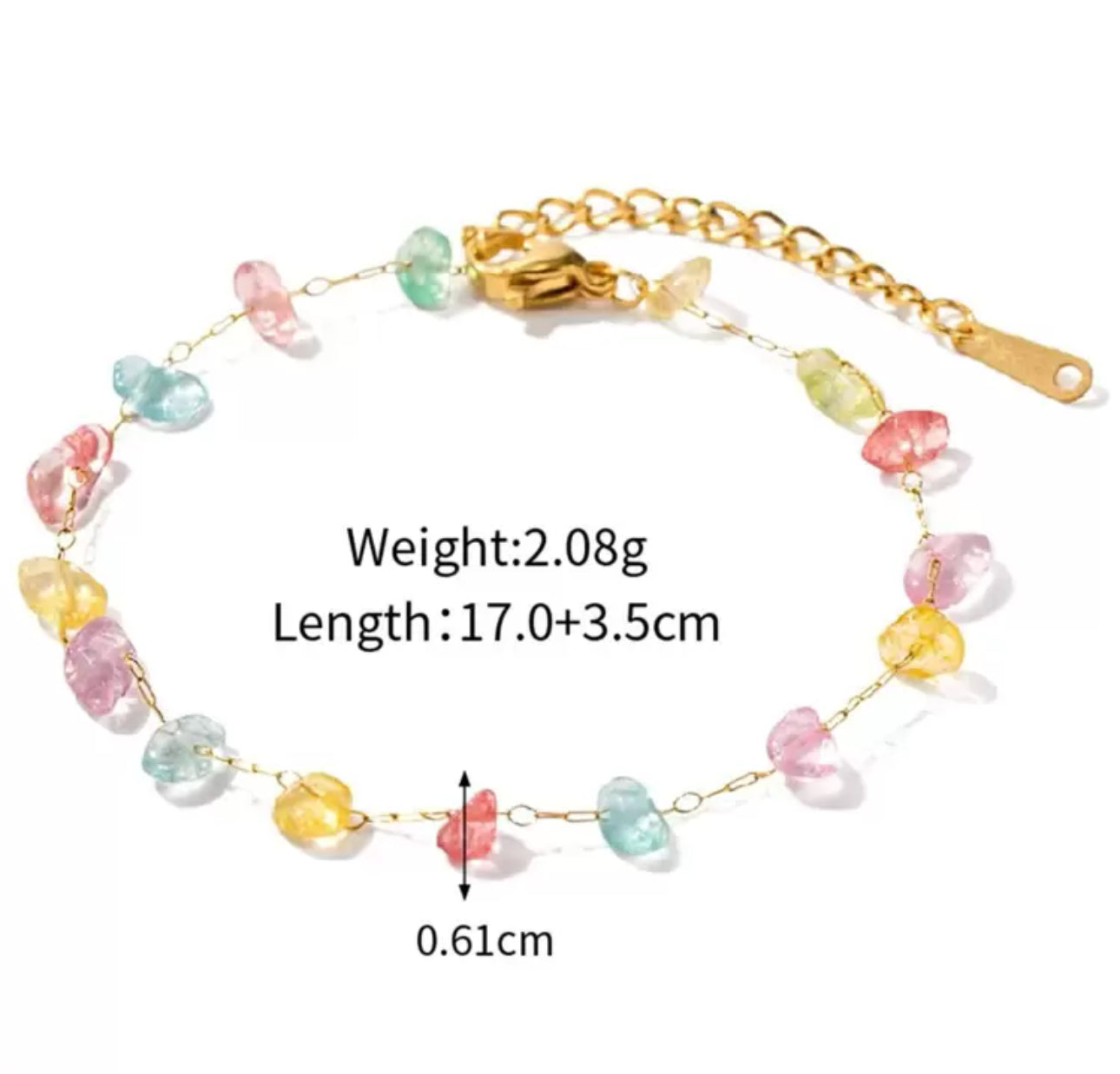 Cute Elegant Multi Color Stones 18k Gold Plated Stainless Steel Necklace and Bracelet Set