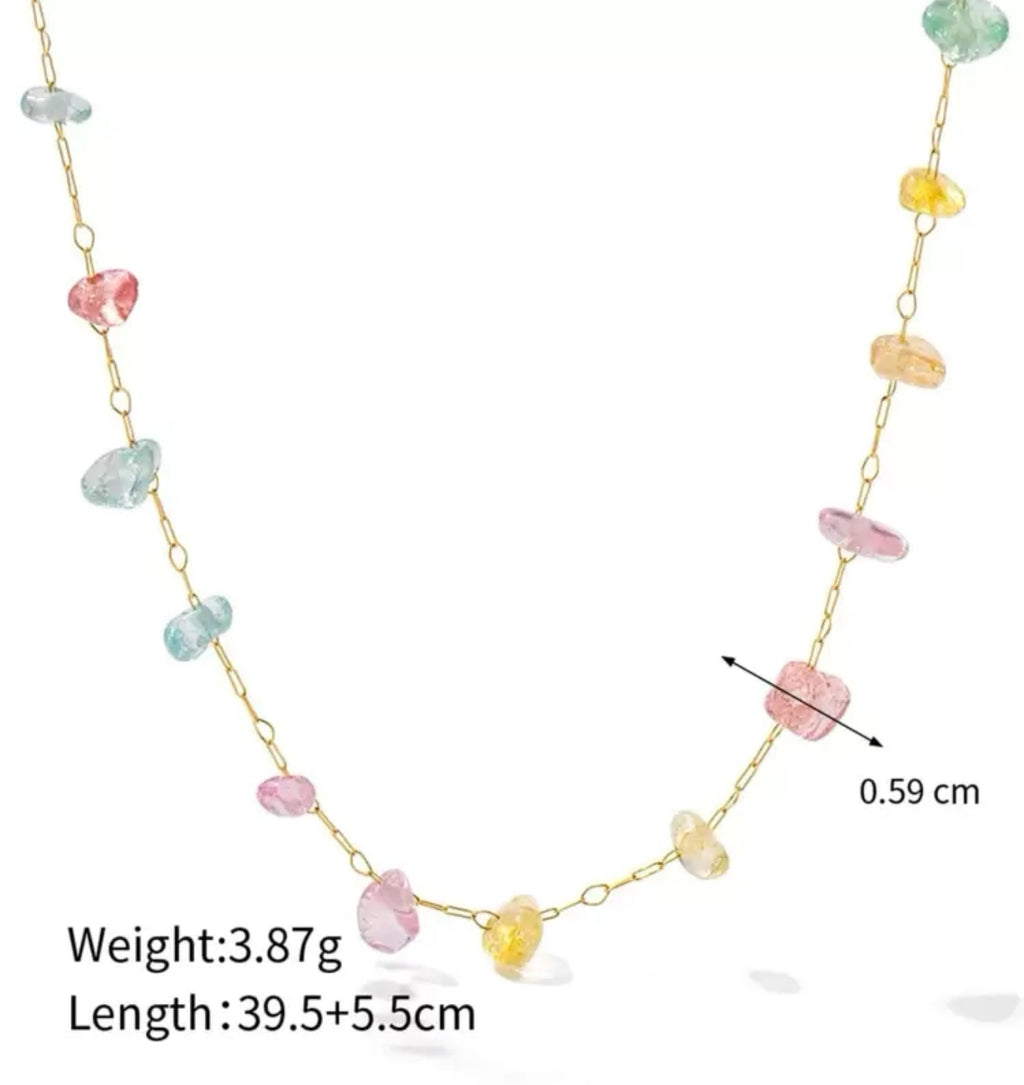 Cute Elegant Multi Color Stones 18k Gold Plated Stainless Steel Necklace and Bracelet Set