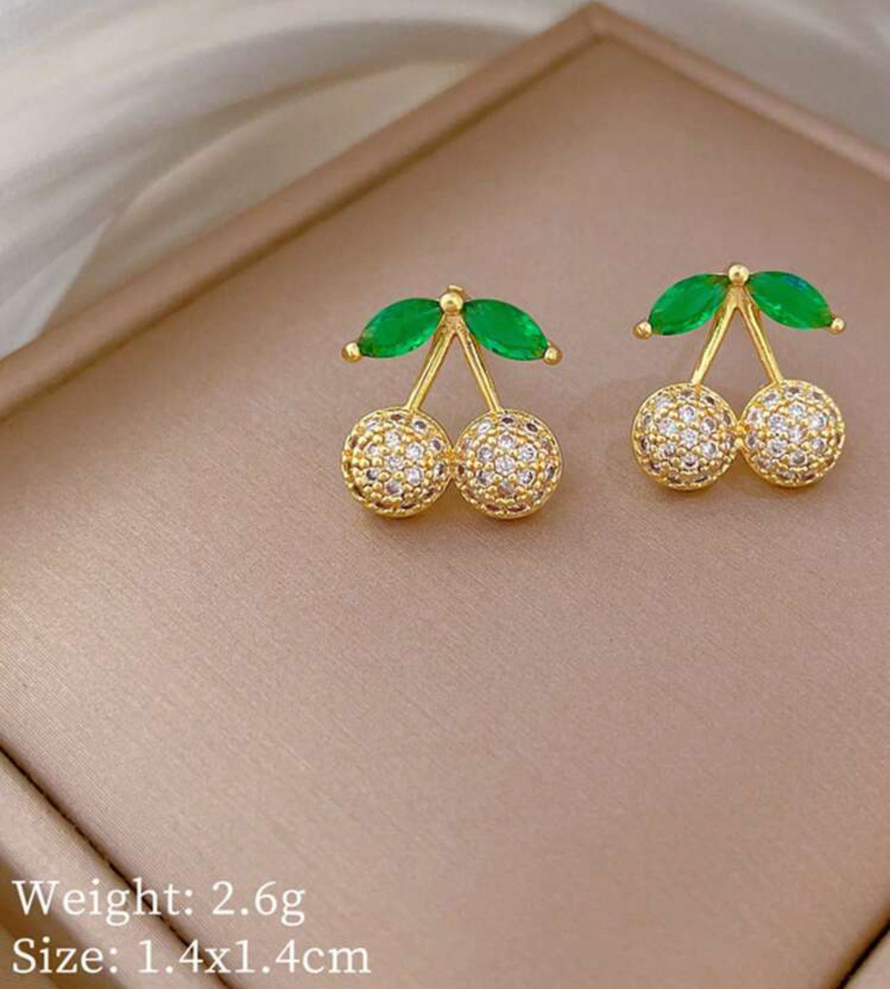 Simple Elegant Golden Cherry Necklace and Earrings Set with Inlaid Rhinestones|18K Gold Plated Stainless Steel Jewelry