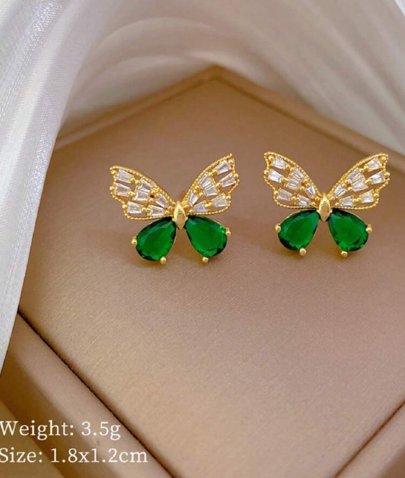 Elegant Butterfly with Inlaid Gem Stones and Dancing 18k Gold Plated Chain| Stainless Steel Necklace and Earrings Set