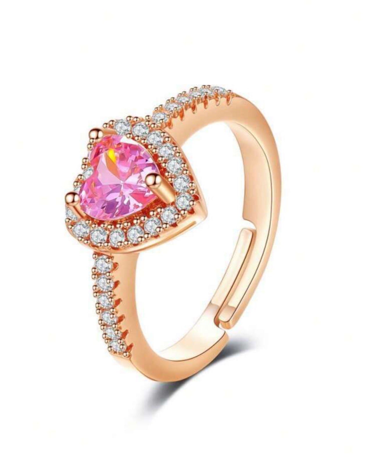 Adjustable Minimalist Delicate Elegant Heart Shaped Rhinestones Love Ring Stainless Steel Jewelry Hypoallergenic