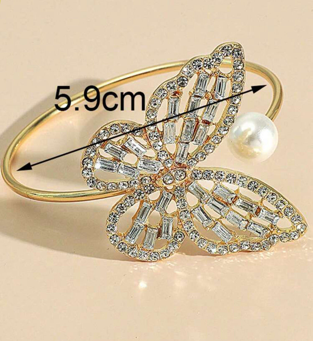 Luxury Butterfly Bangle with Sparkling Stones Inlaid| Stainless Steel Hypoallergenic Materials