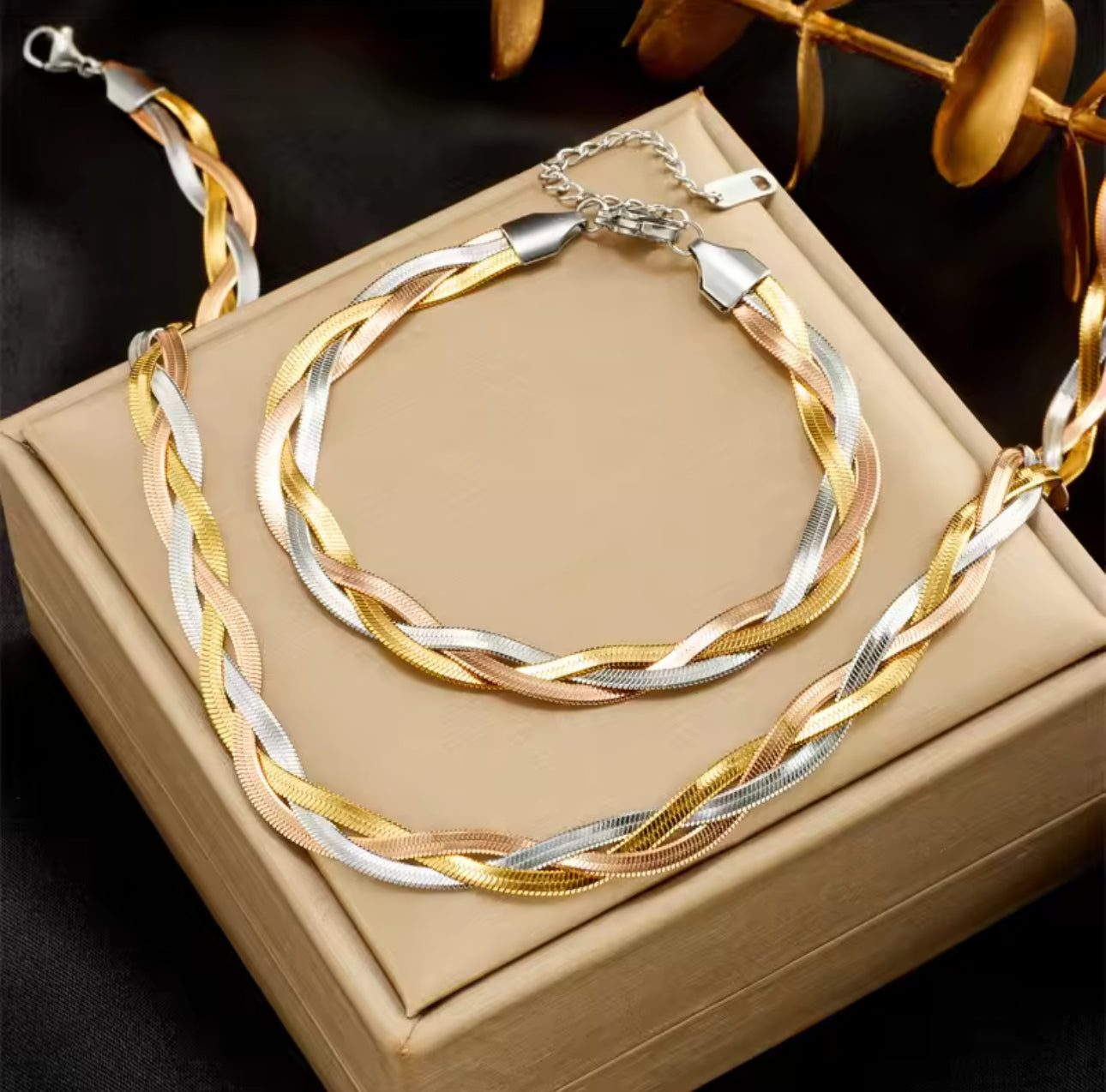 316L Stainless Steel 3in1 Crossover Snake Chain Necklace Bracelets