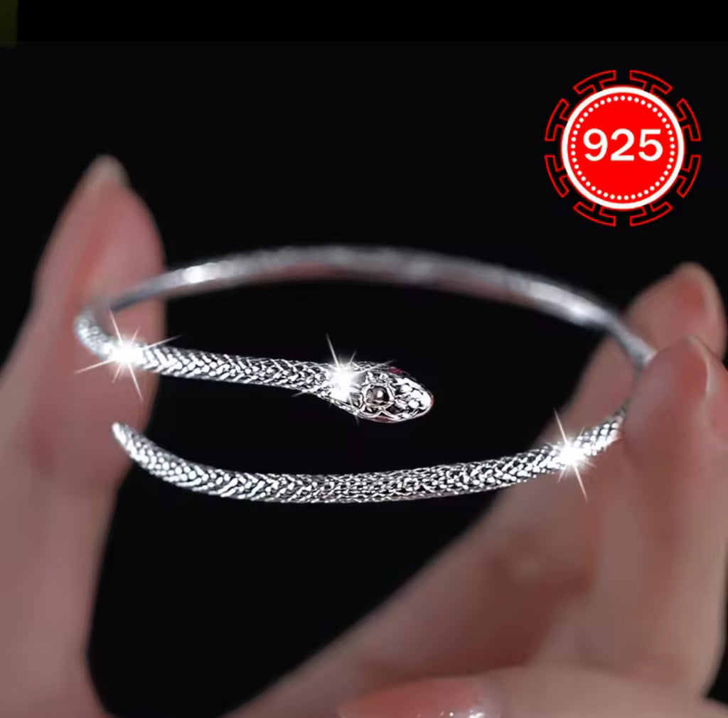 Elegant Snake Open Bracelet|Sterling Silver Hypoallergenic Adjustable Bangle