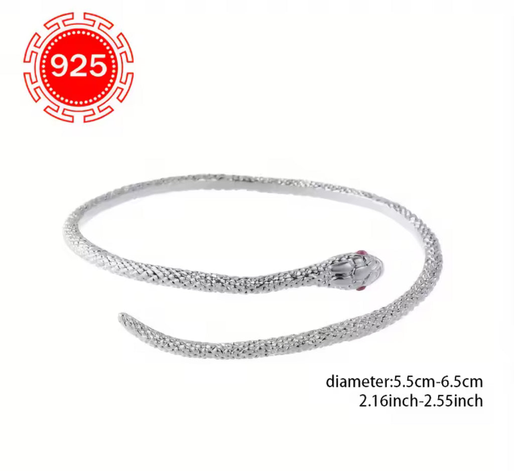 Elegant Snake Open Bracelet|Sterling Silver Hypoallergenic Adjustable Bangle