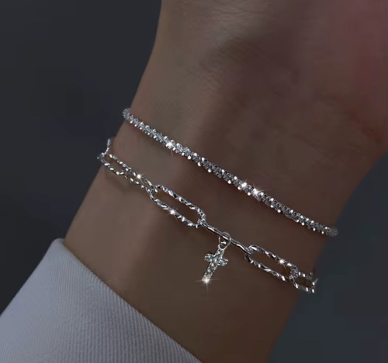 Simple Elegant Sterling Silver Dual Set Bracelet—Perfect for Daily Wear