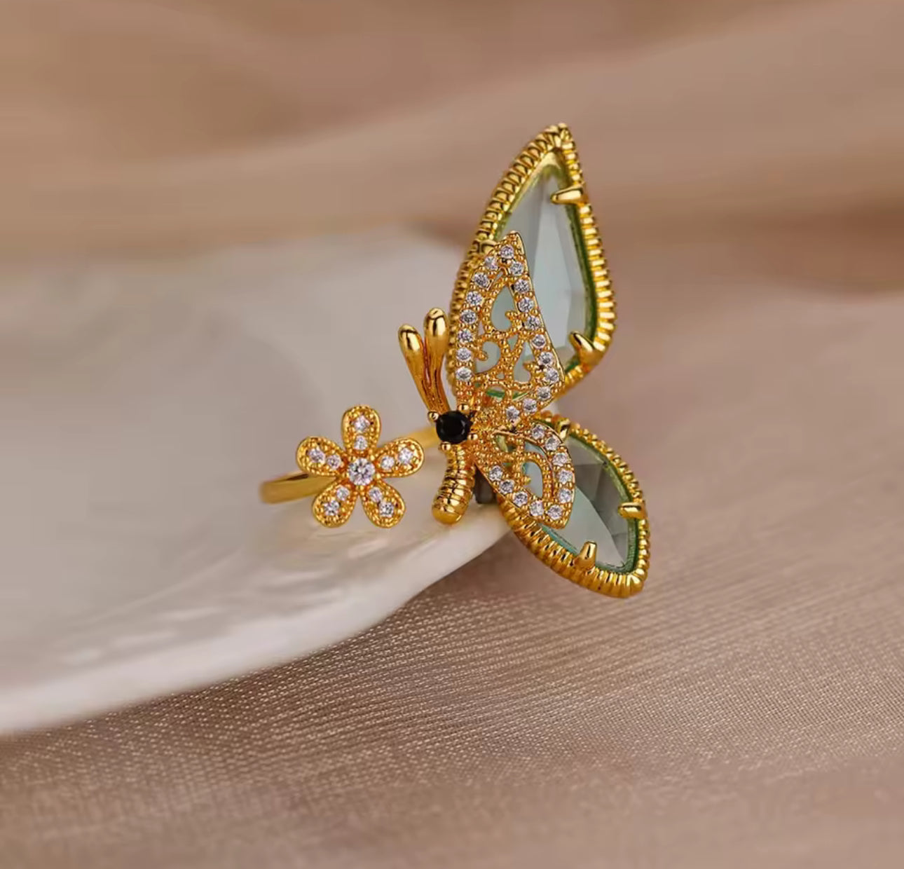 Butterfly Adjustable Oversized Ring with Inlaid Crystal Stone|Stainless Steel Non Tarnished Hypoallergenic Materials
