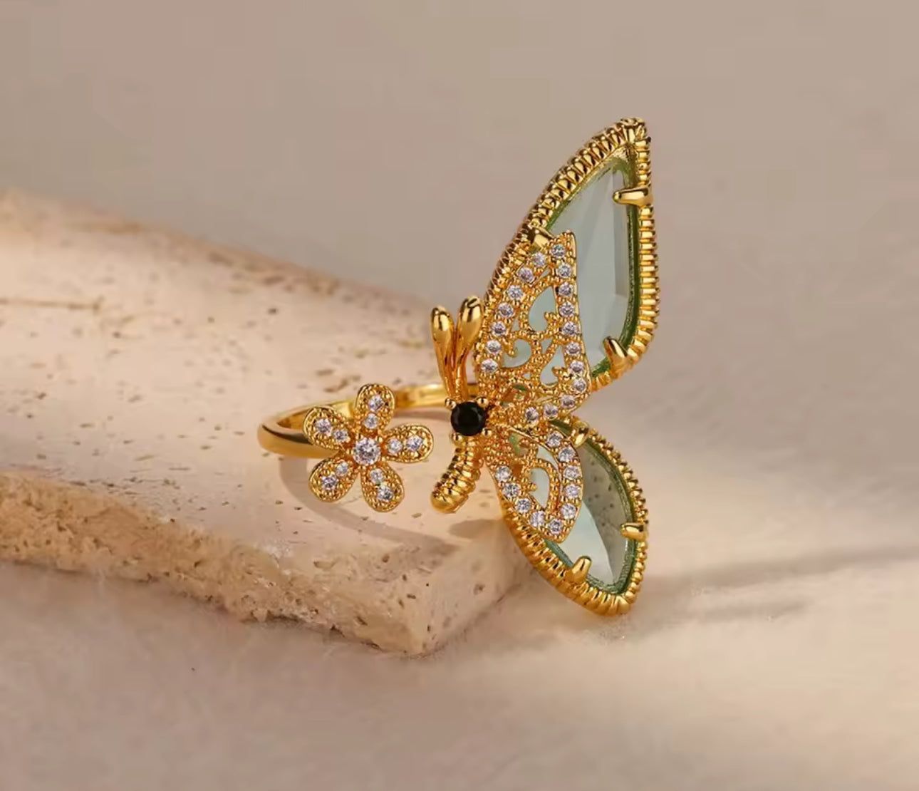 Butterfly Adjustable Oversized Ring with Inlaid Crystal Stone|Stainless Steel Non Tarnished Hypoallergenic Materials