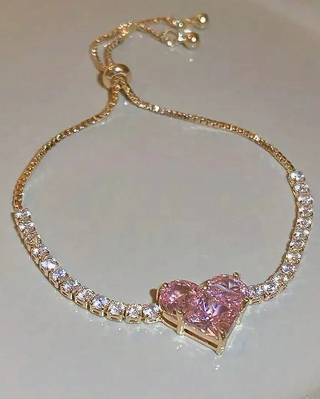 Luxury Heart and Rhinestones Bracelet Sterling Silver Non Tarnished