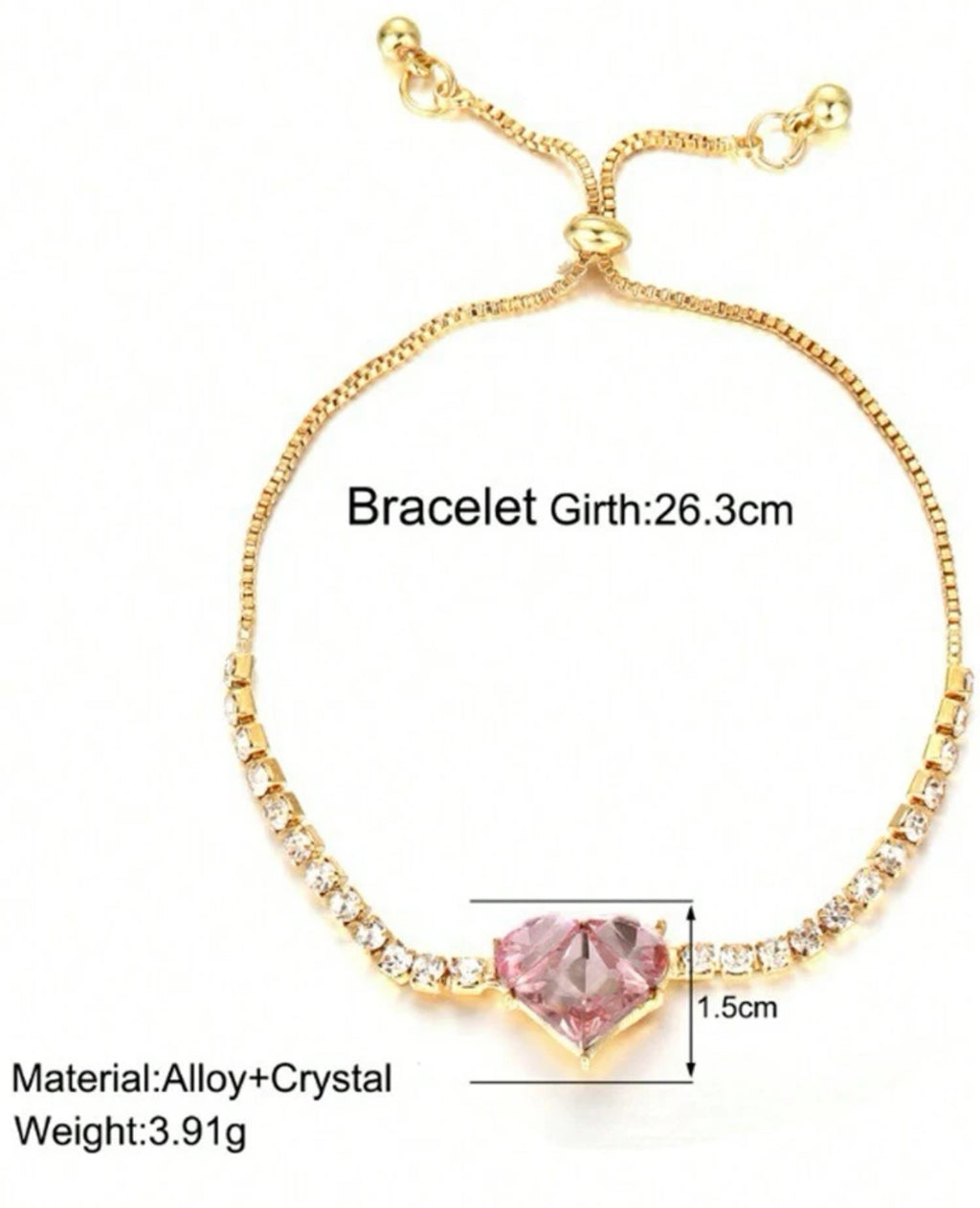 Luxury Heart and Rhinestones Bracelet Sterling Silver Non Tarnished