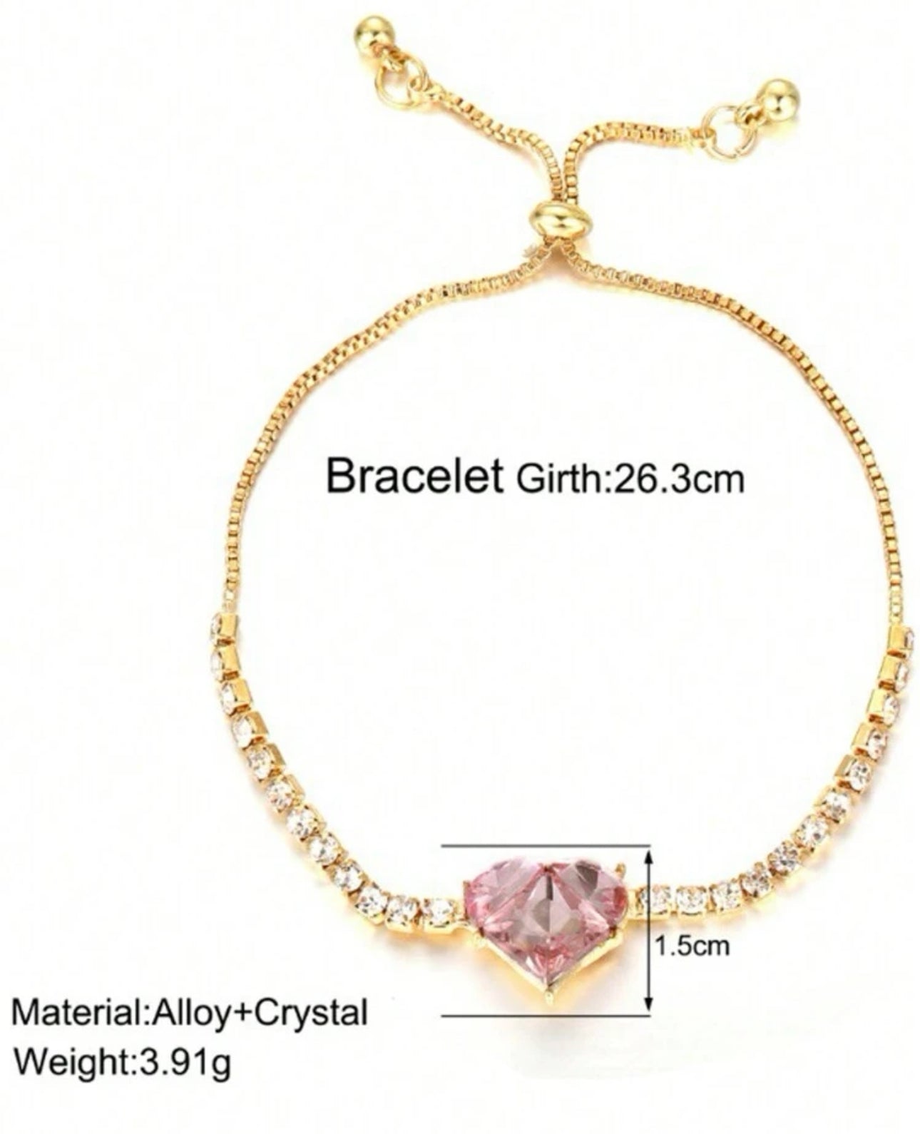 Luxury Heart and Rhinestones Bracelet Sterling Silver Non Tarnished