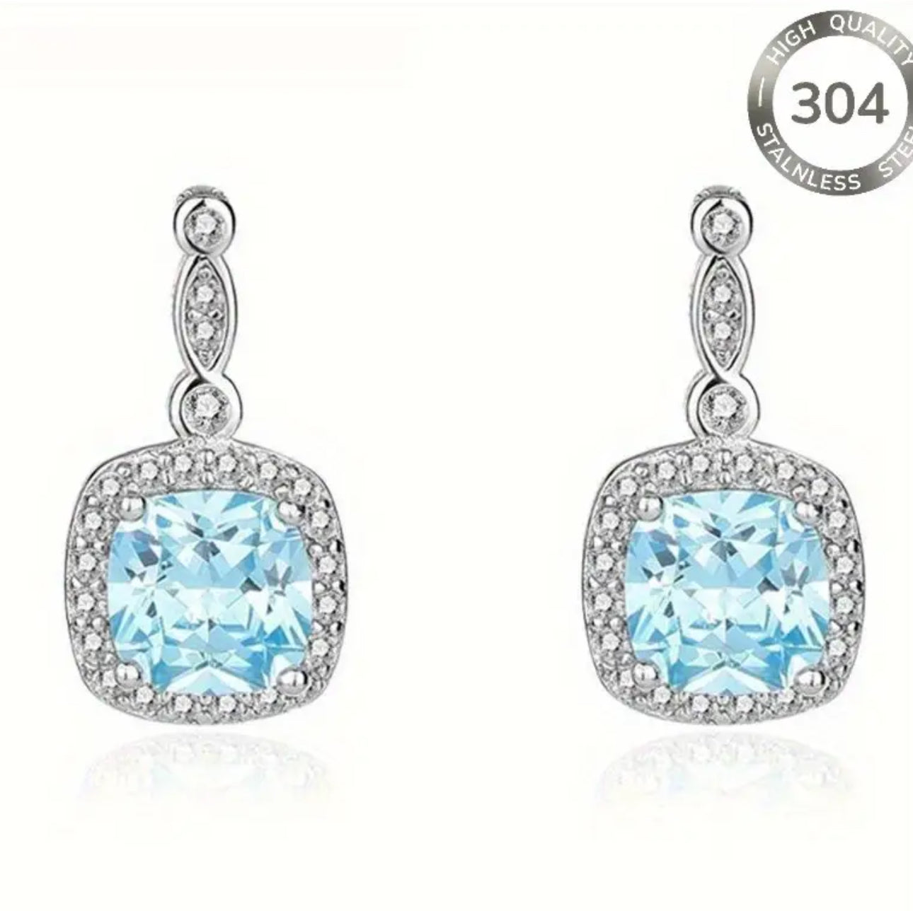 Stainless Steel Hypoallergenic Aquamarine Drop Earrings