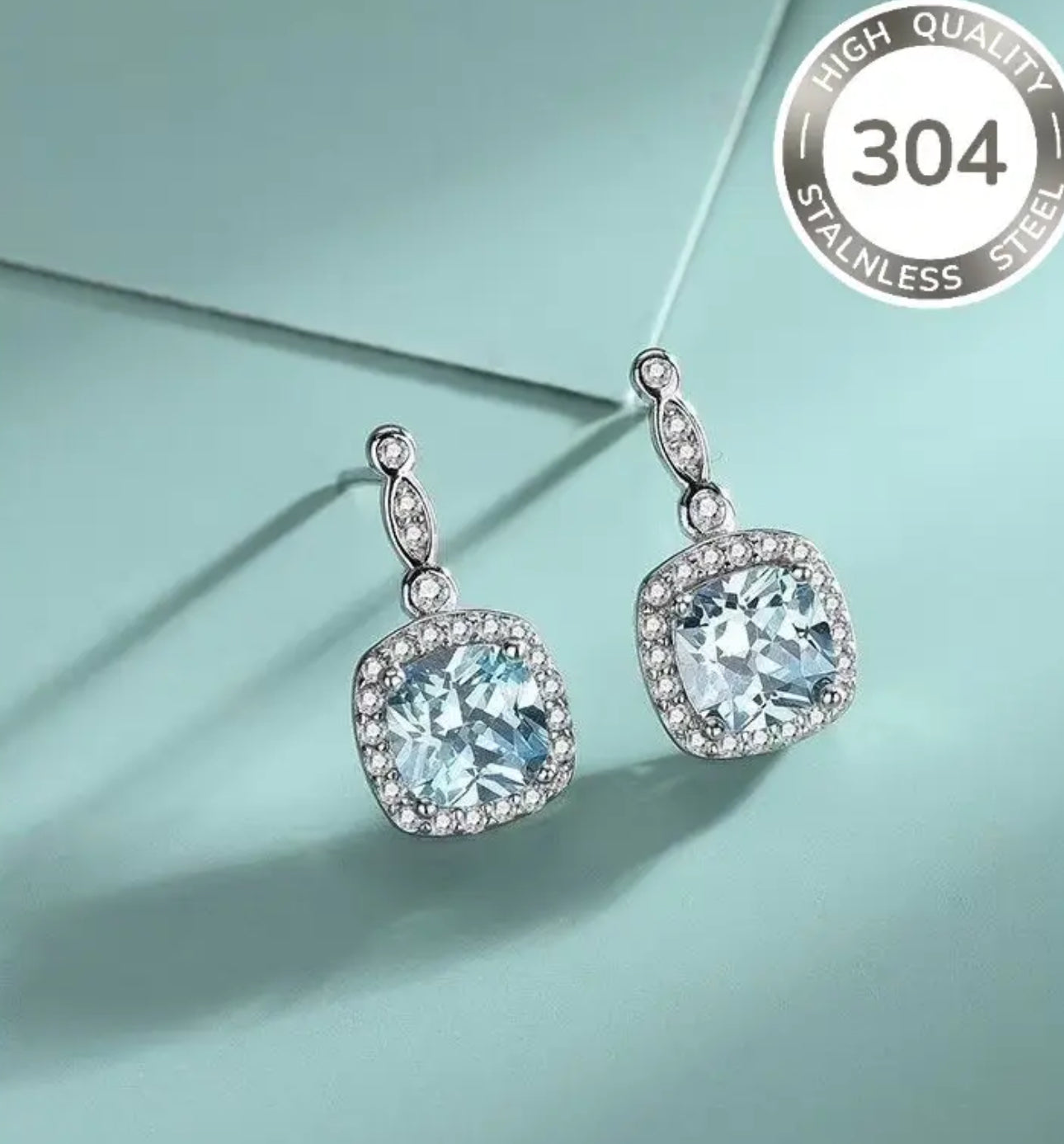 Stainless Steel Hypoallergenic Aquamarine Drop Earrings