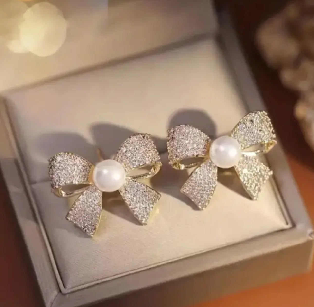 Stainless Steel Hypoallergenic Luxury Ribbon w/ Faux Pearl Earrings