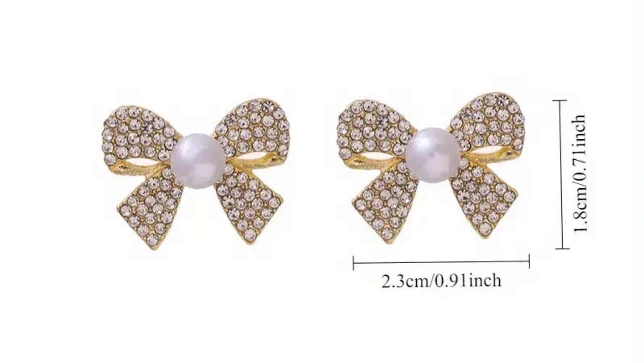 Stainless Steel Hypoallergenic Luxury Ribbon w/ Faux Pearl Earrings