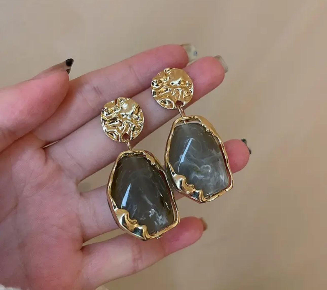 Resin Stainless Steel Post Geometry Drop Earrings