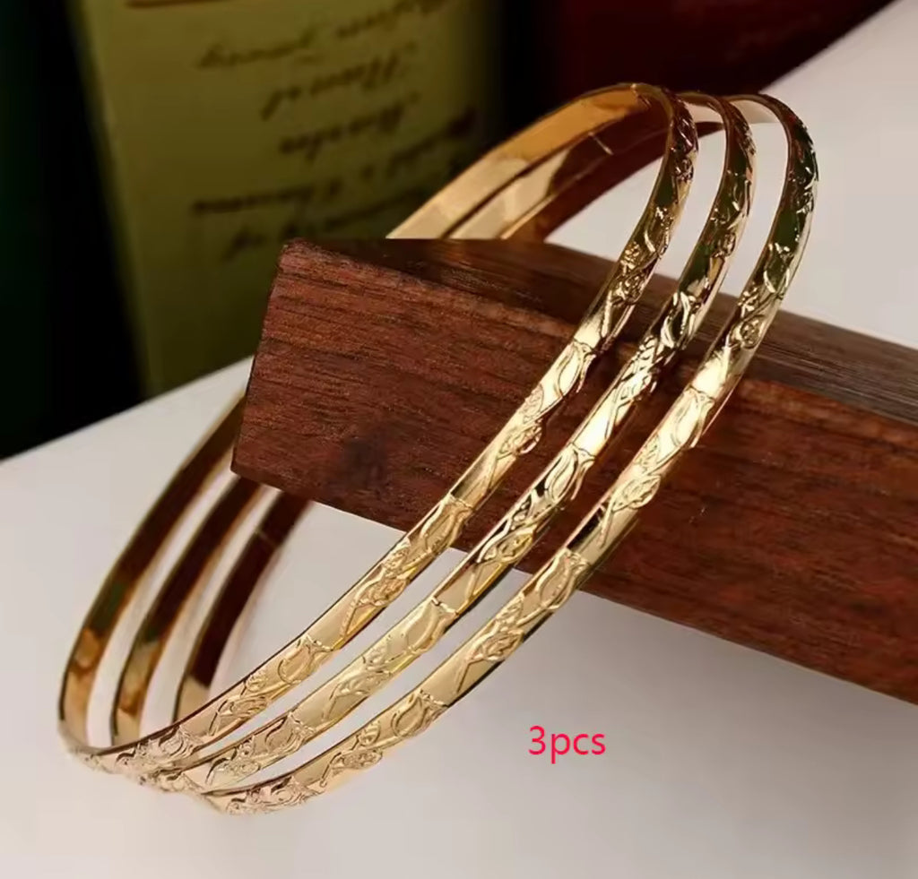 3 Pieces Set Stainless Steel Slim Metal Bangles